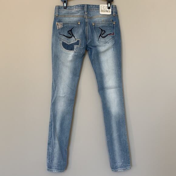 Re Rock Limited Edition for Express blue jeans low rise skinny distressed size 2 - Picture 4 of 10